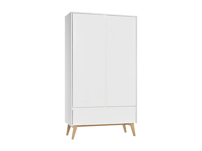 Armoire 2 portes 1 tiroir Swing - Blanc et bois
