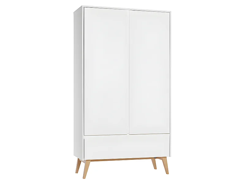 Armoire 2 portes 1 tiroir Swing - Blanc et bois