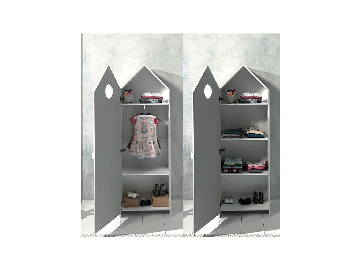 Armario infantil 1 puerta cabaña playa madera lacada rosa Camila