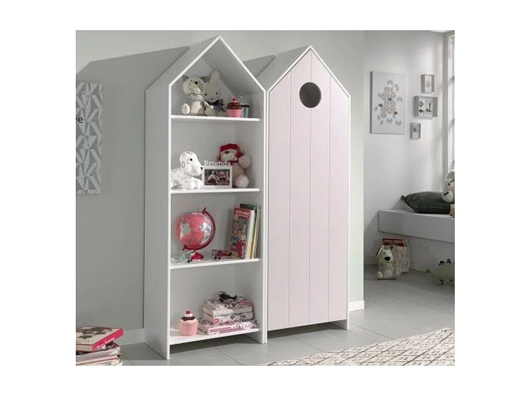 Kinderkledingkast 1 deur strandhuisje roze gelakt hout Camila