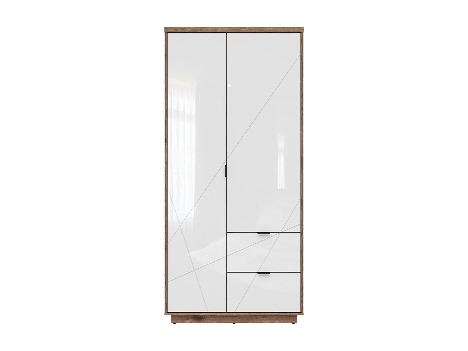 Armoire 2 portes 2 tiroirs Sven Blanc et Bois