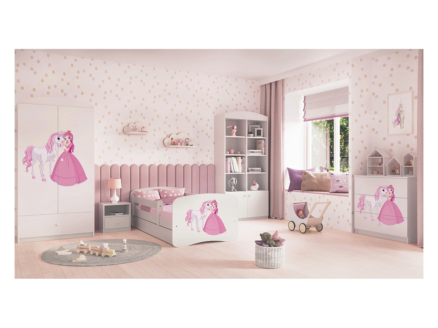 Schrank 2 Türen 1 Schublade Kocot Kids Babydream Die Prinzessin und das Pferd - Weiß