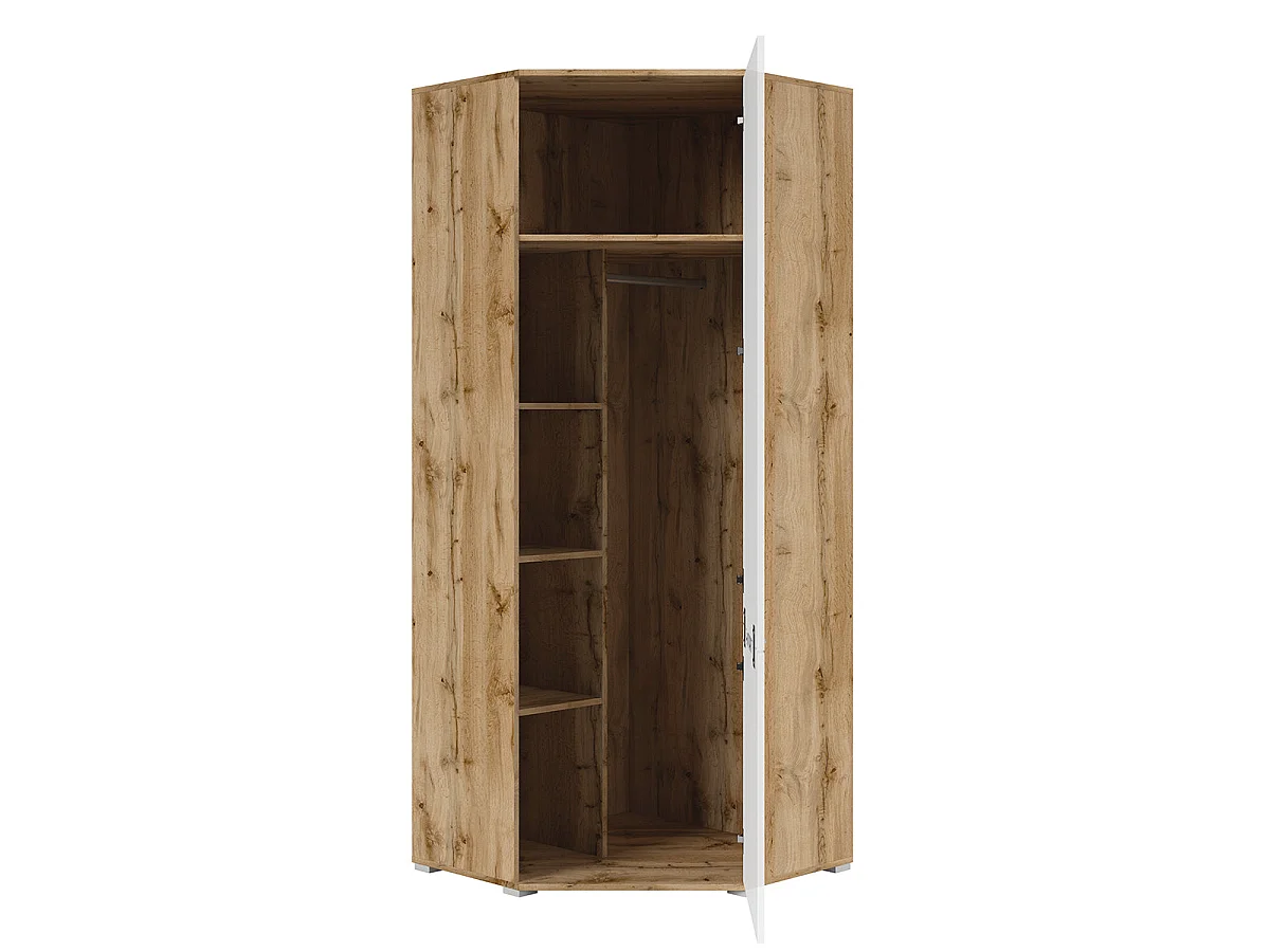Armoire d'angle 2 portes Selma Blanc et Bois