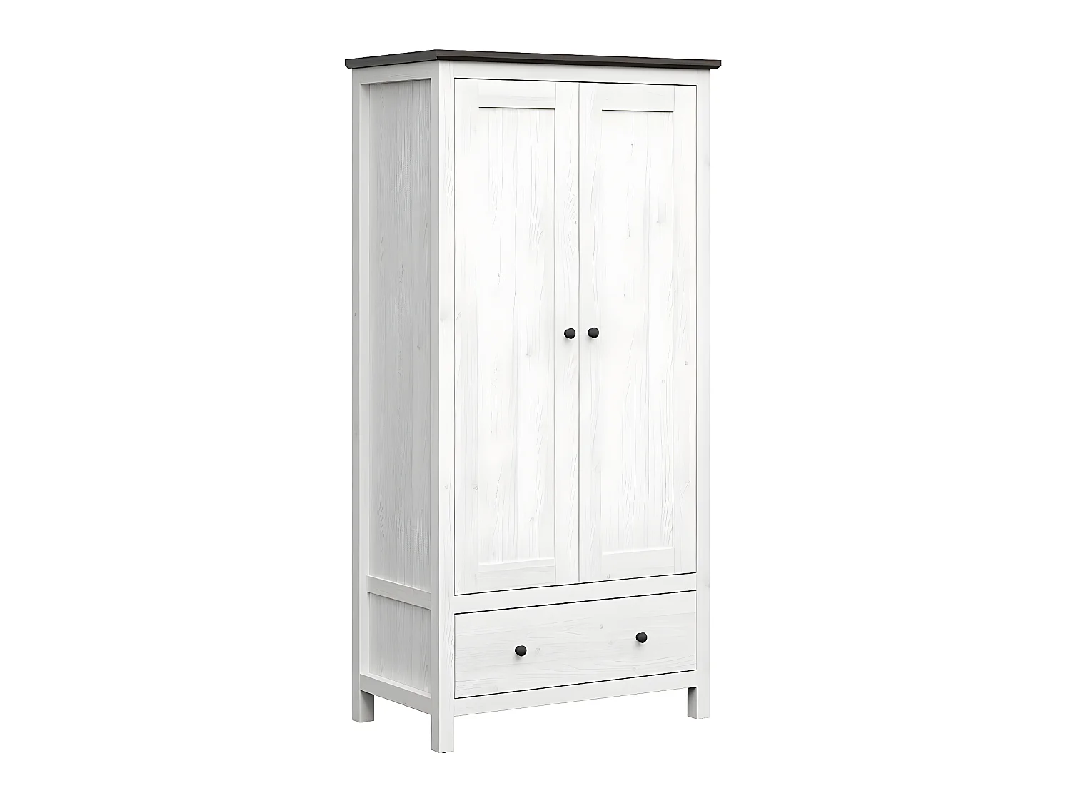 Armoire 2 portes 1 tiroir Duck Blanc et Bois foncé