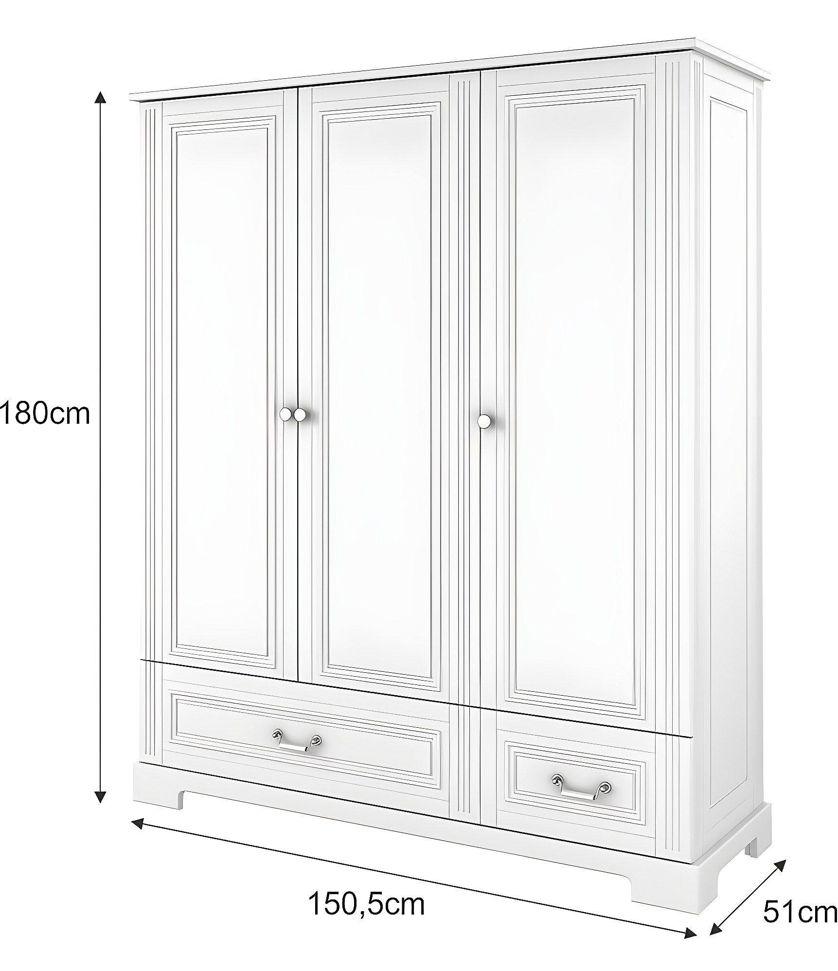 Armoire 3 portes 2 tiroirs Ines Blanc