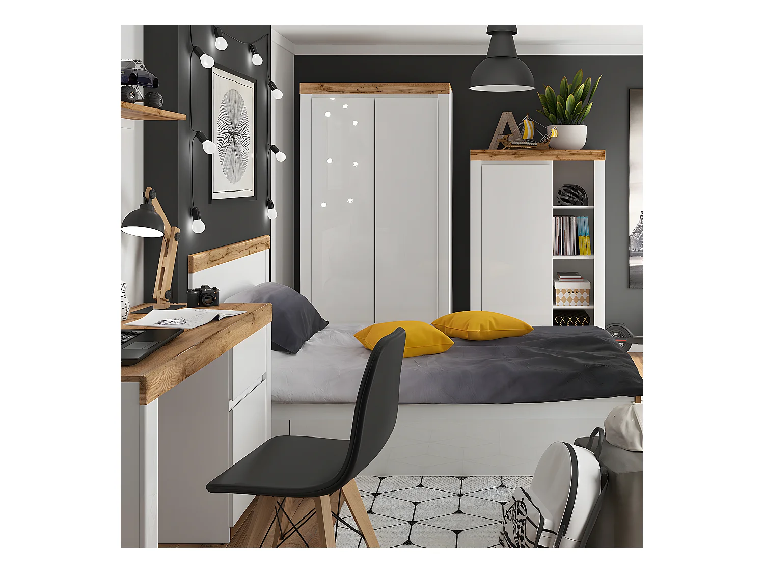 Armoire 2 portes 1 tiroir Hella Blanc et Bois