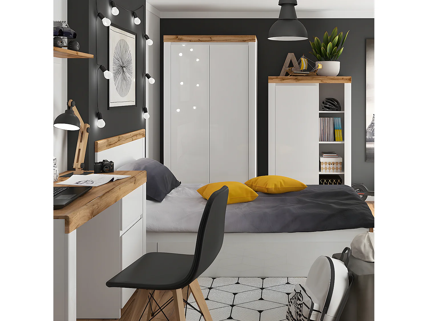 Armoire 2 portes 1 tiroir Hella Blanc et Bois