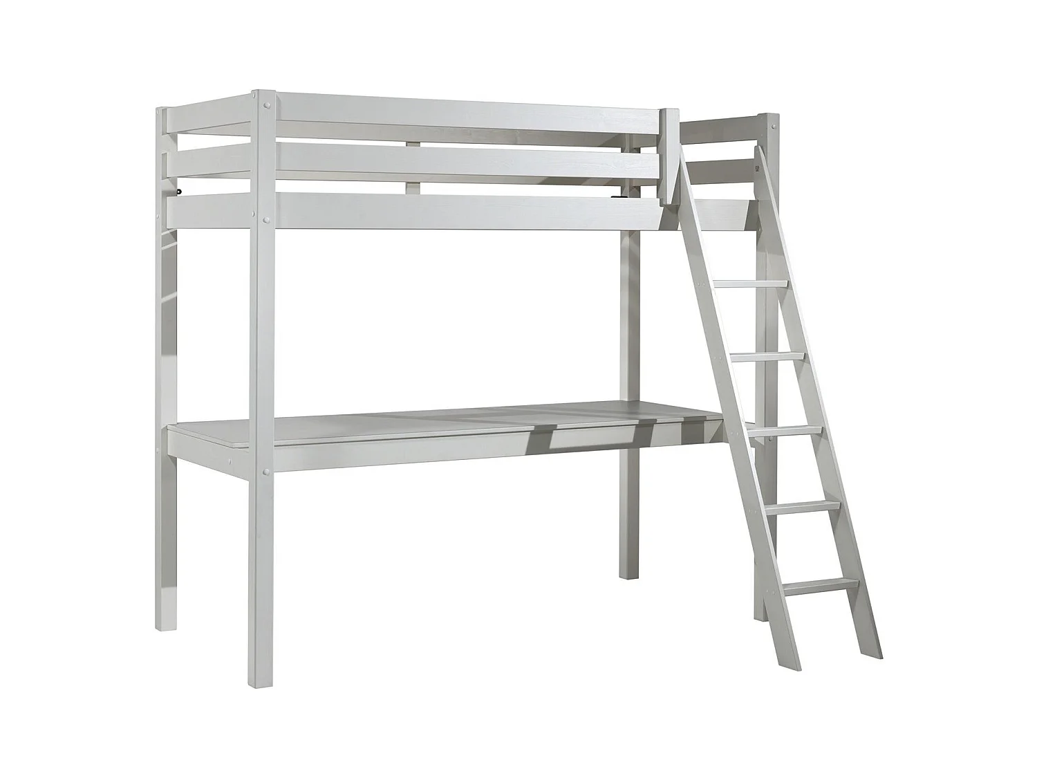 Cama altillo 90x200 cm con escritorio de pino macizo blanco Pino