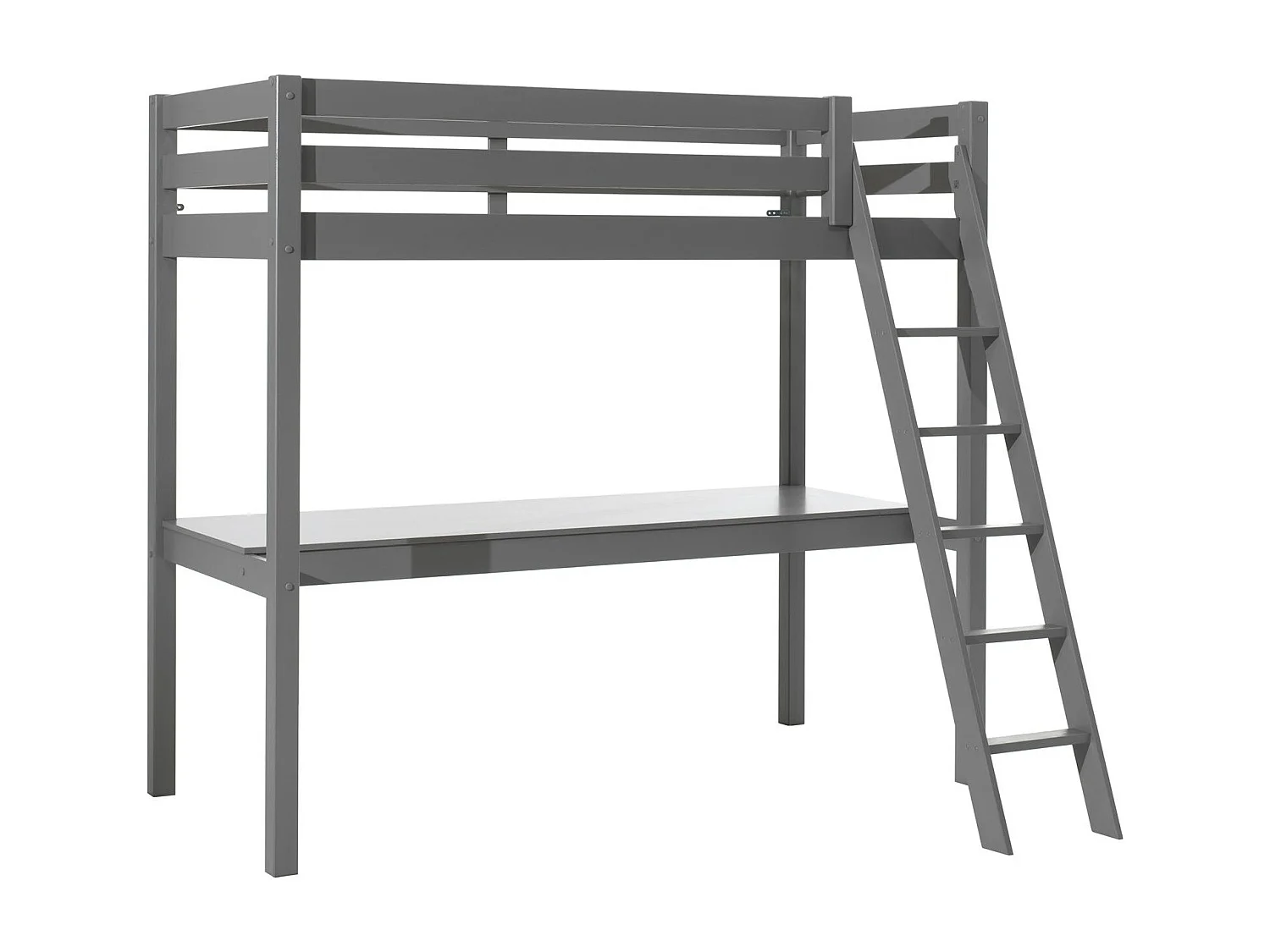 Cama mezzanine Vipack Pino 90x200 com estrado de molas e secretária - Cinzento