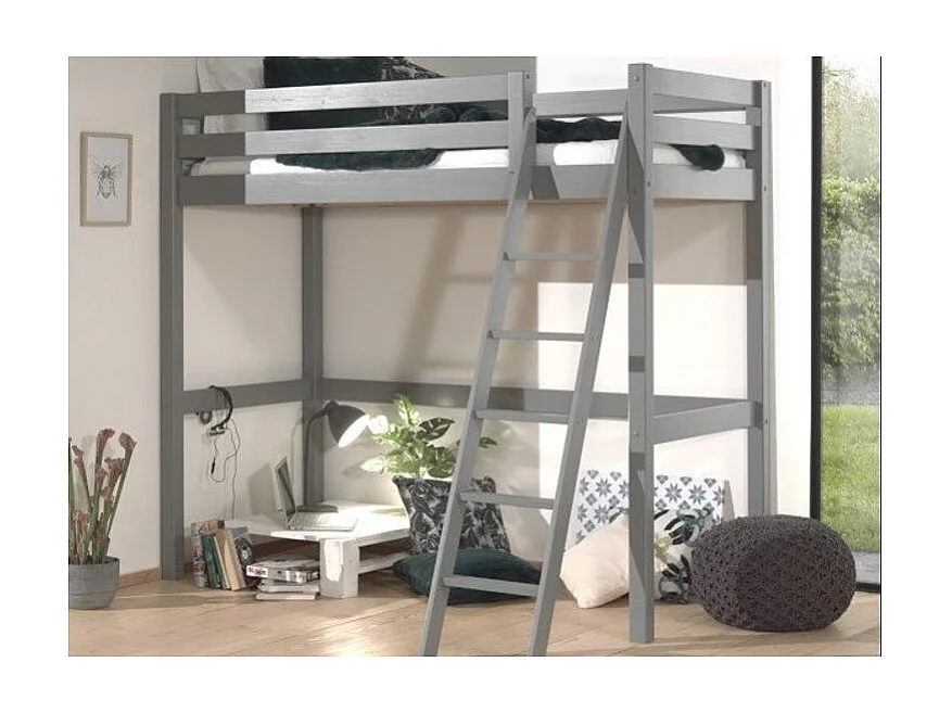 Lit Mezzanine Enfant "Pino" 90x200cm Gris