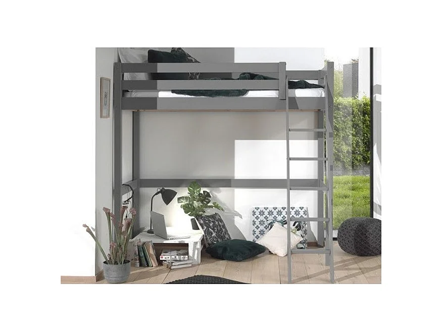 Lit Mezzanine Enfant "Pino" 90x200cm Gris