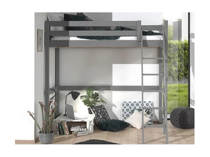 Lit Mezzanine Enfant "Pino" 90x200cm Gris