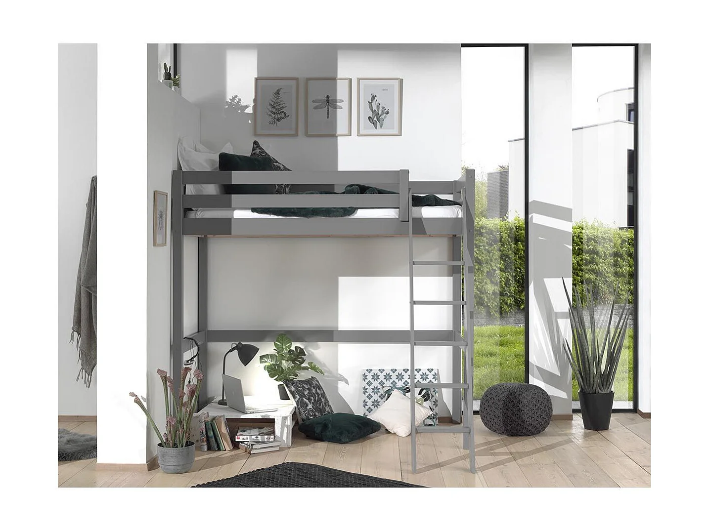 Lit Mezzanine Enfant "Pino" 90x200cm Gris