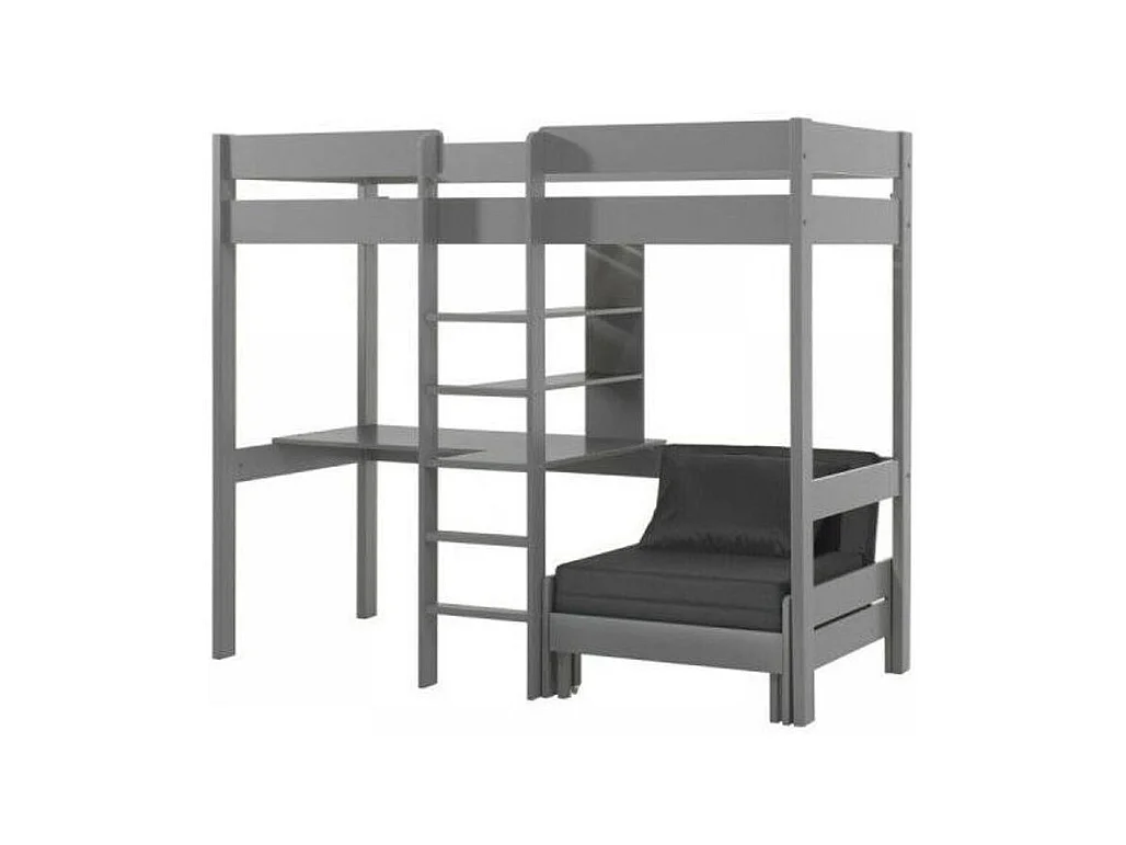Lit Mezzanine Avec Fauteuil "Pino" 90x200cm Gris