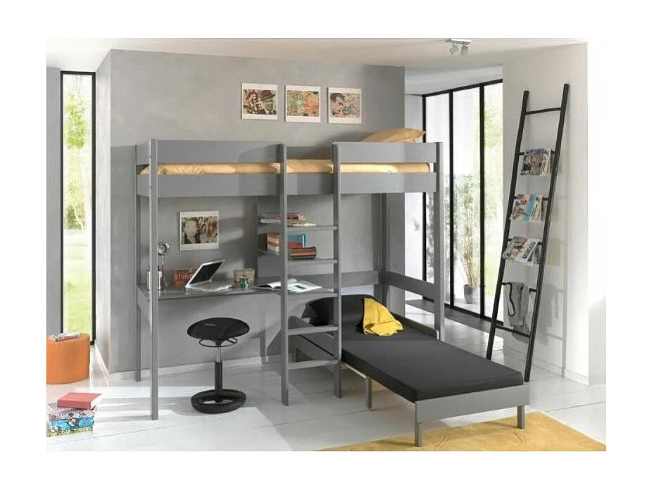 Gecombineerd bed met fauteuil 90x200 cm massief grenen grijs Pino