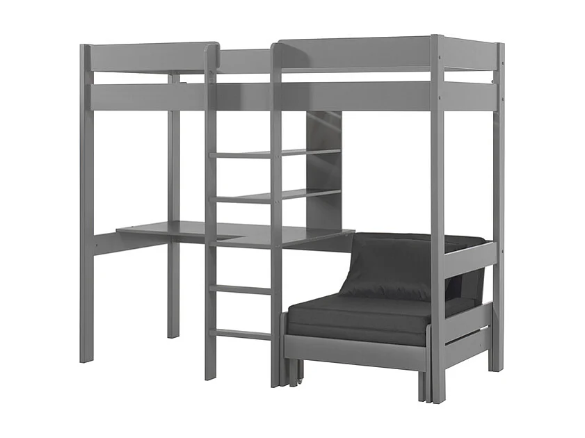 Gecombineerd bed met fauteuil 90x200 cm massief grenen grijs Pino