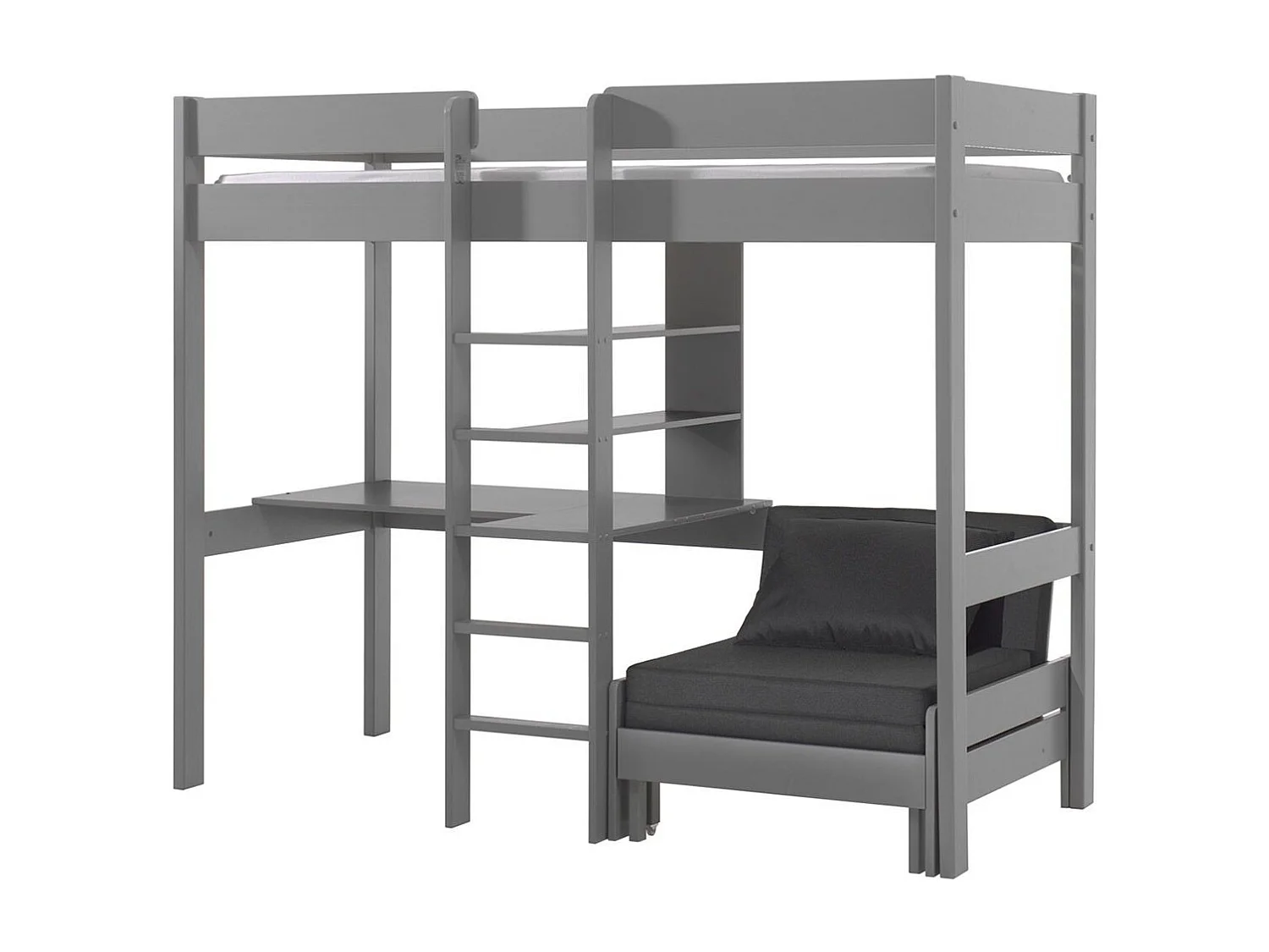 Lit Mezzanine Avec Fauteuil "Pino" 90x200cm Gris