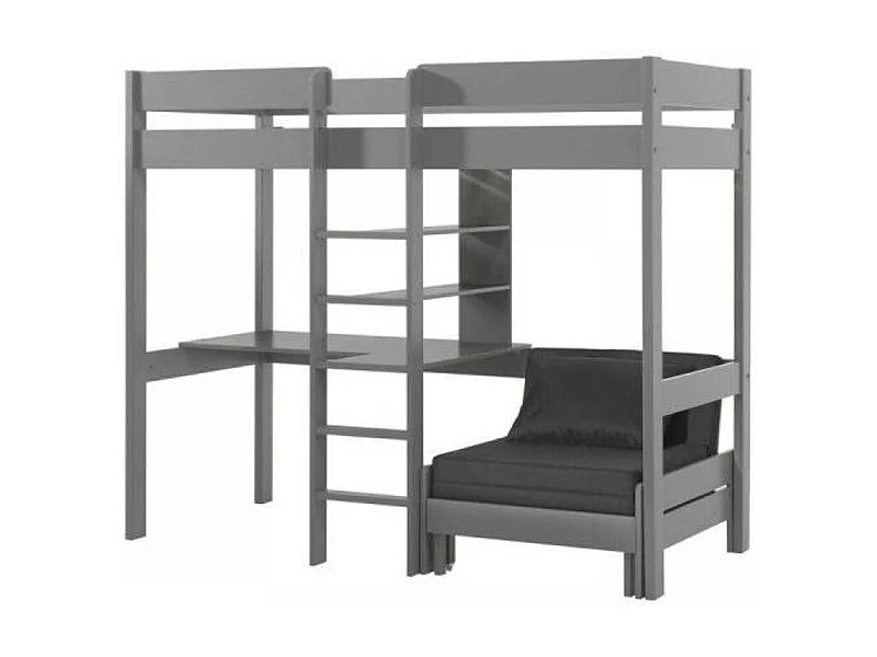 Gecombineerd bed met fauteuil 90x200 cm massief grenen grijs Pino