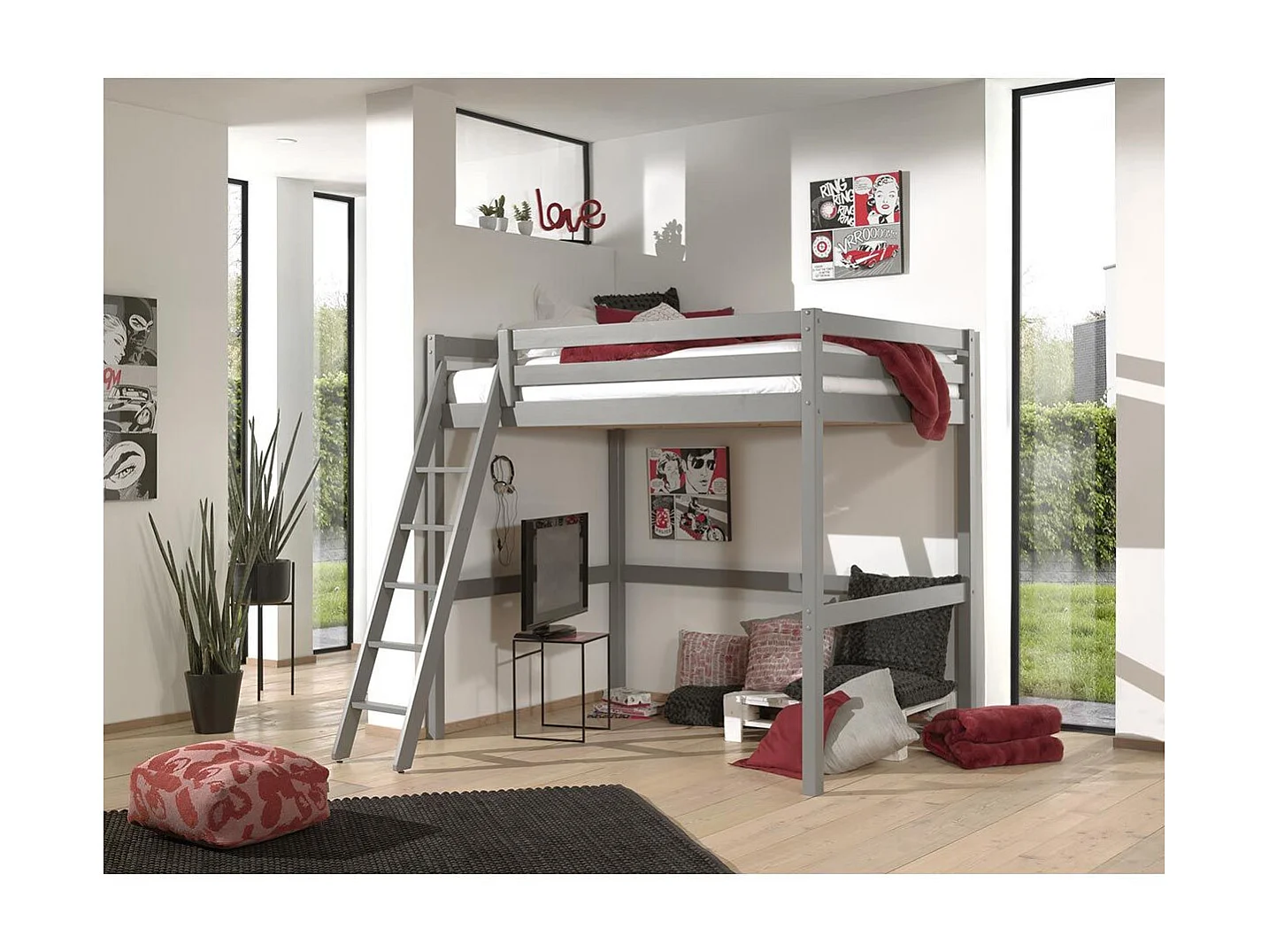 Lit Mezzanine "Pino" 140x200cm Gris