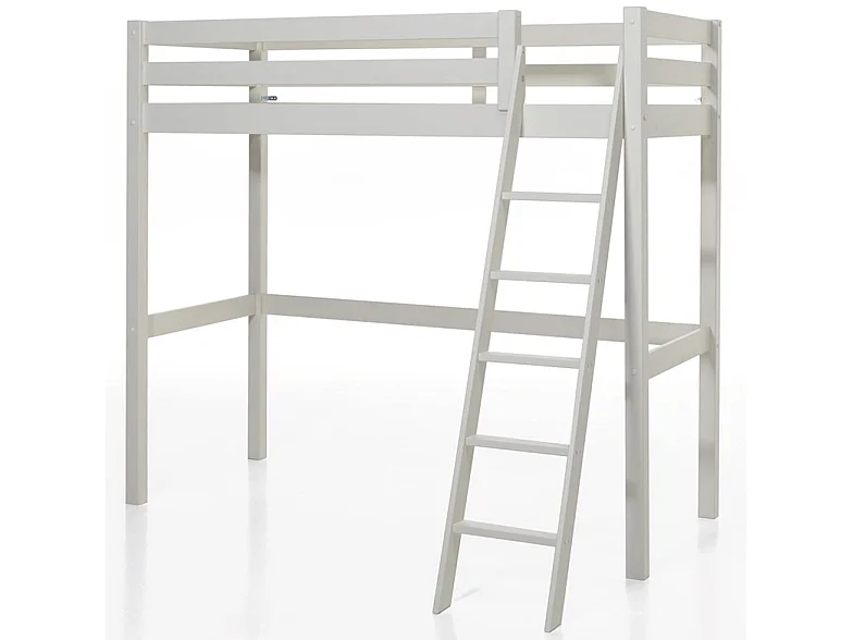 Cama alta 90x200 cm pino macizo blanco Pino