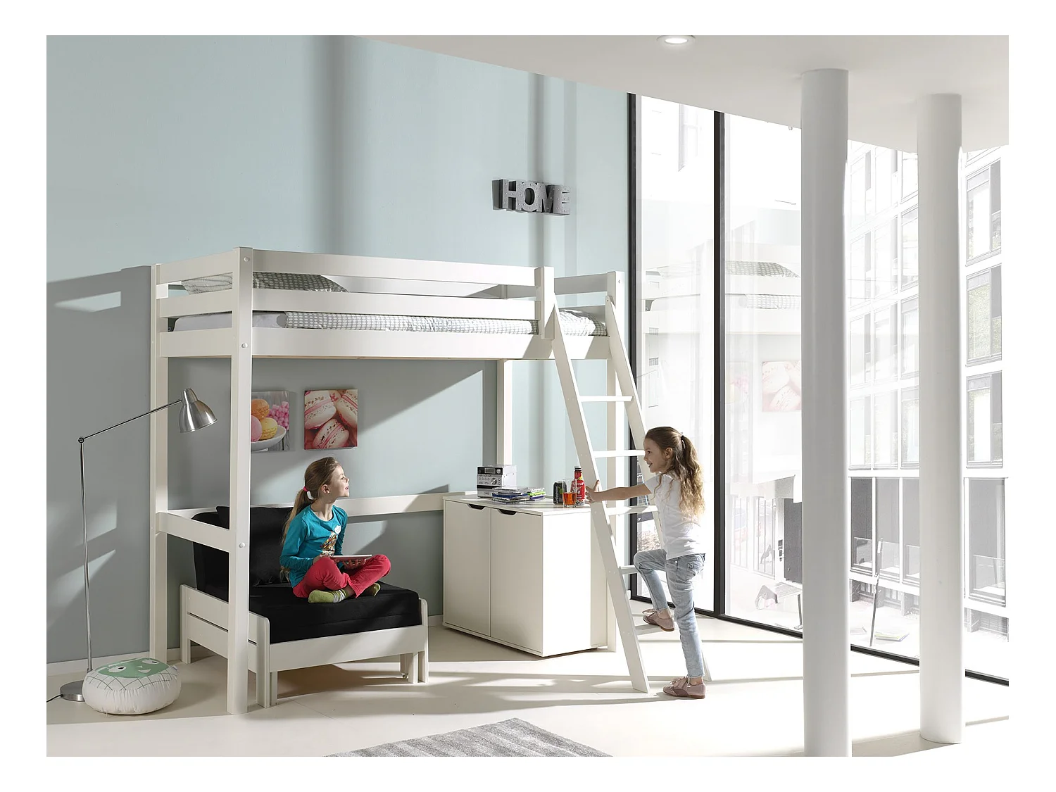 Letto a soppalco 90x200 compreso di molle Vipack Pino - Bianco