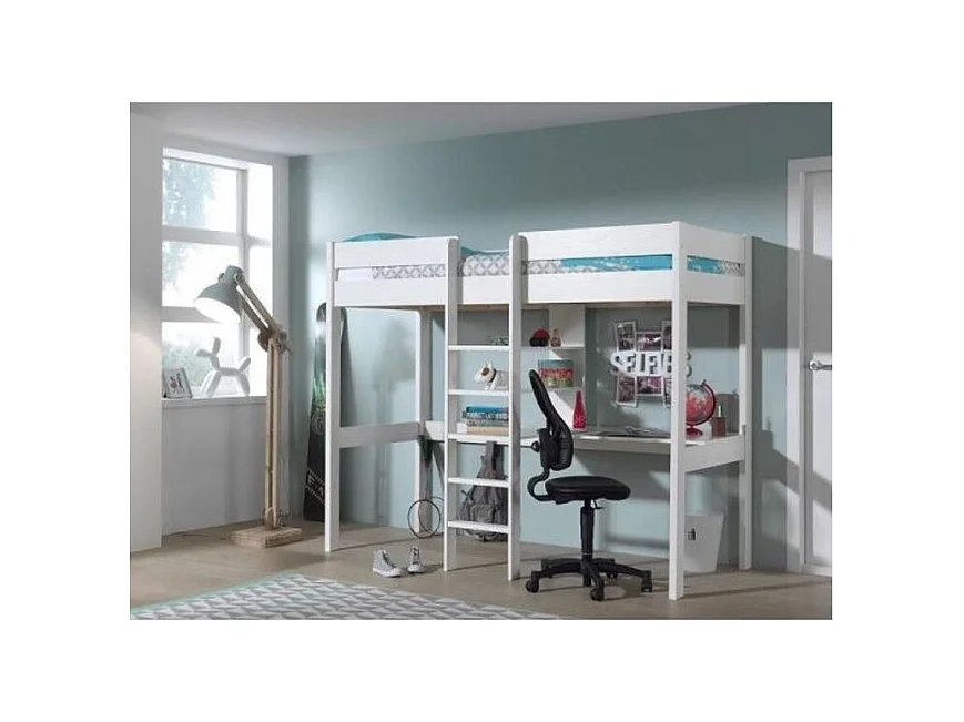 Letto a soppalco 90x200 Molla inclusa con scrivania Vipack Pino - Bianco