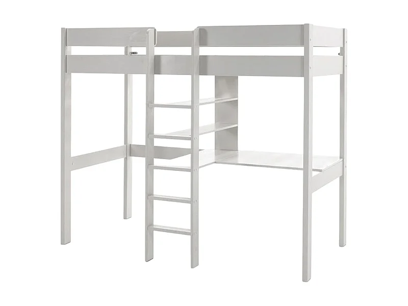 Cama Mezzanine 90x200 Mola de caixa incluída com secretária Vipack Pino - Branco