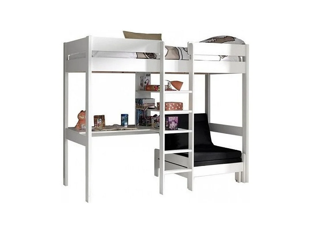 Gecombineerd bed met fauteuil 90x200 cm massief grenen wit Pino