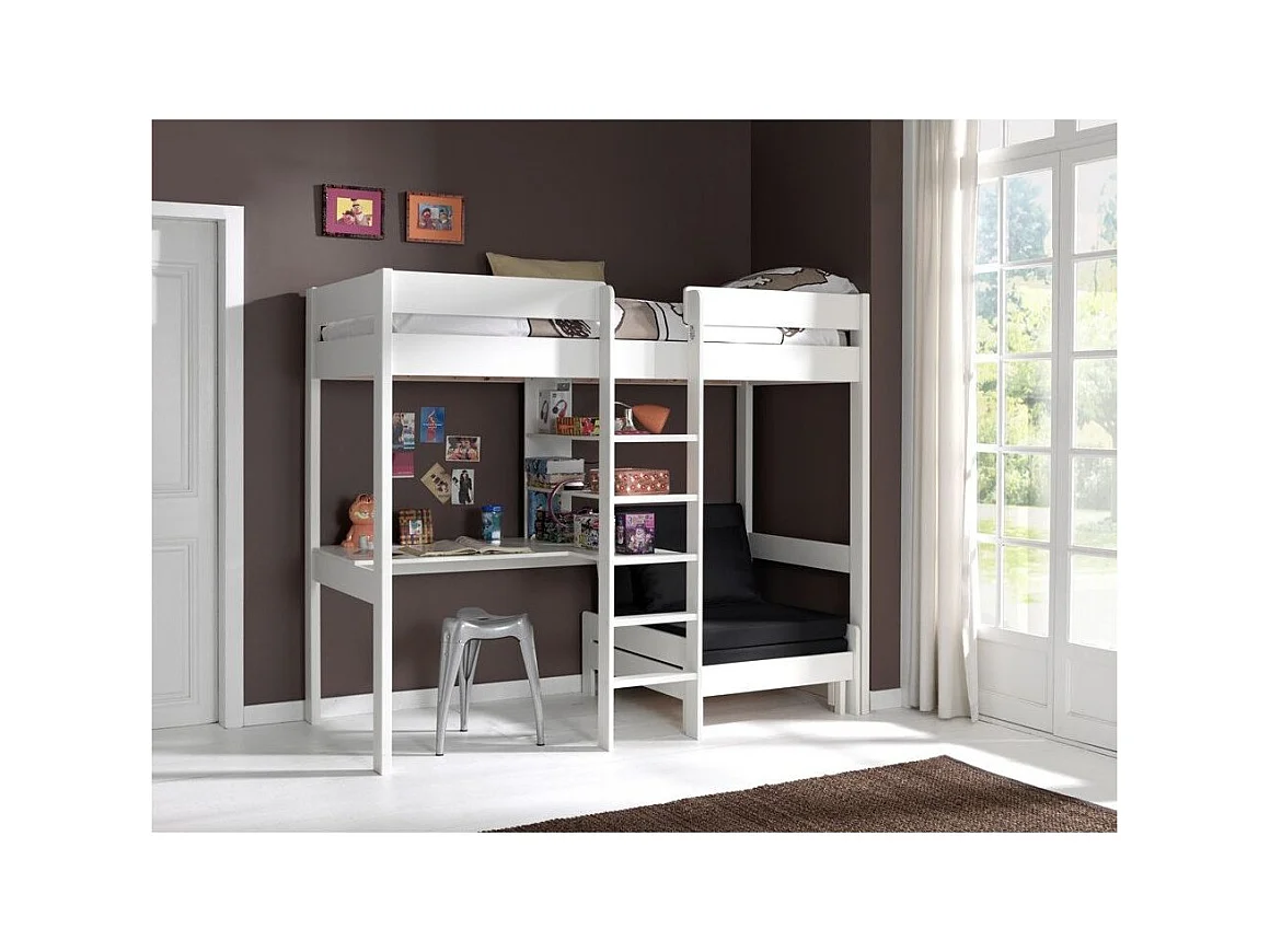 Gecombineerd bed met fauteuil 90x200 cm massief grenen wit Pino