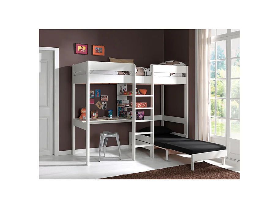 Gecombineerd bed met fauteuil 90x200 cm massief grenen wit Pino