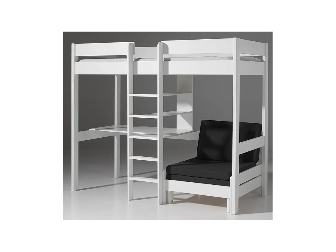 Gecombineerd bed met fauteuil 90x200 cm massief grenen wit Pino