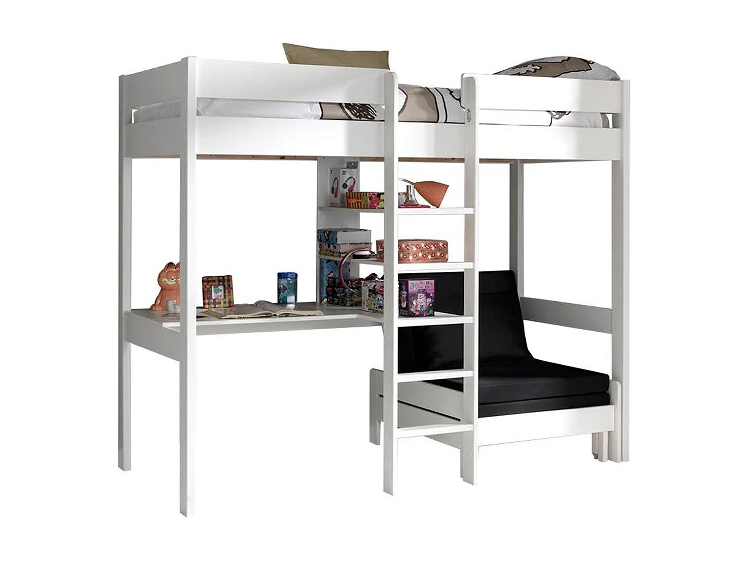 Lit Mezzanine Avec Fauteuil "Pino" 90x200cm Blanc