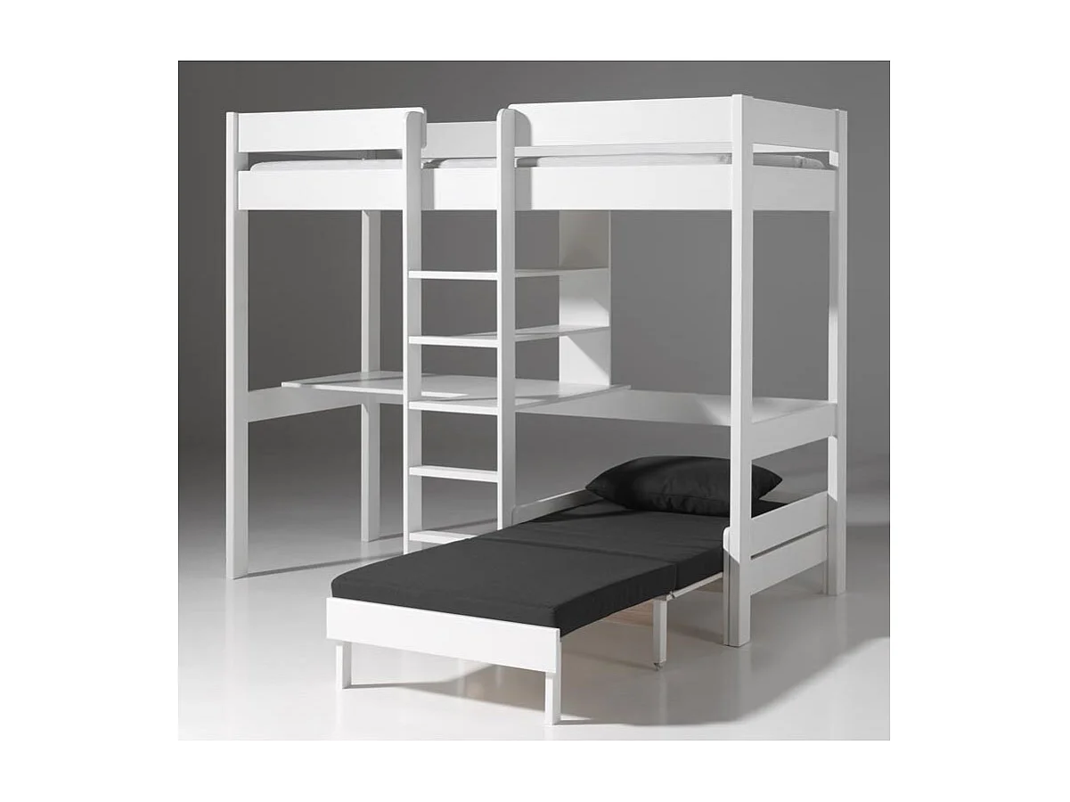 Lit Mezzanine Avec Fauteuil "Pino" 90x200cm Blanc