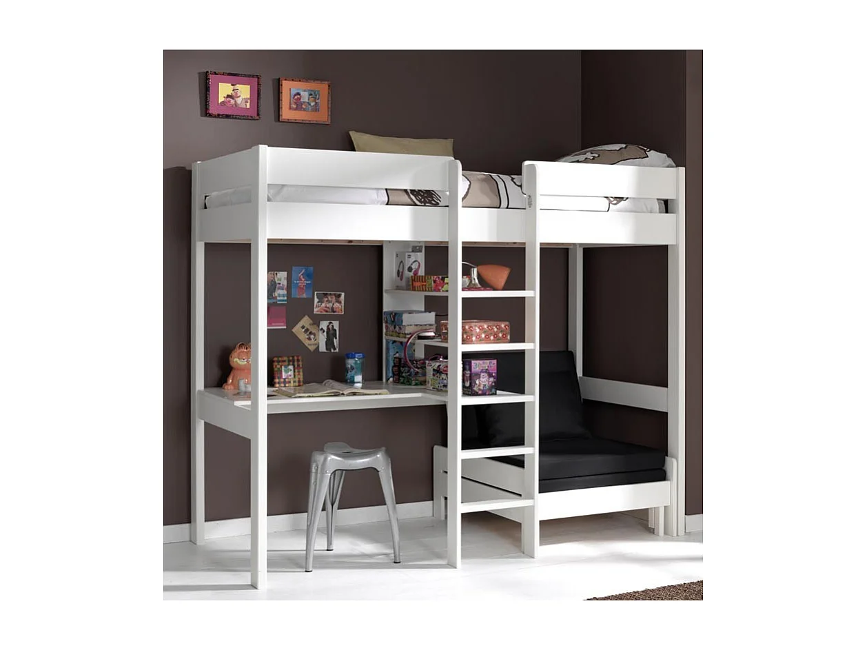 Lit Mezzanine Avec Fauteuil "Pino" 90x200cm Blanc