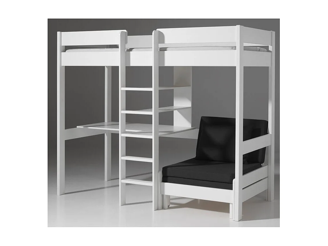 Lit Mezzanine Avec Fauteuil "Pino" 90x200cm Blanc