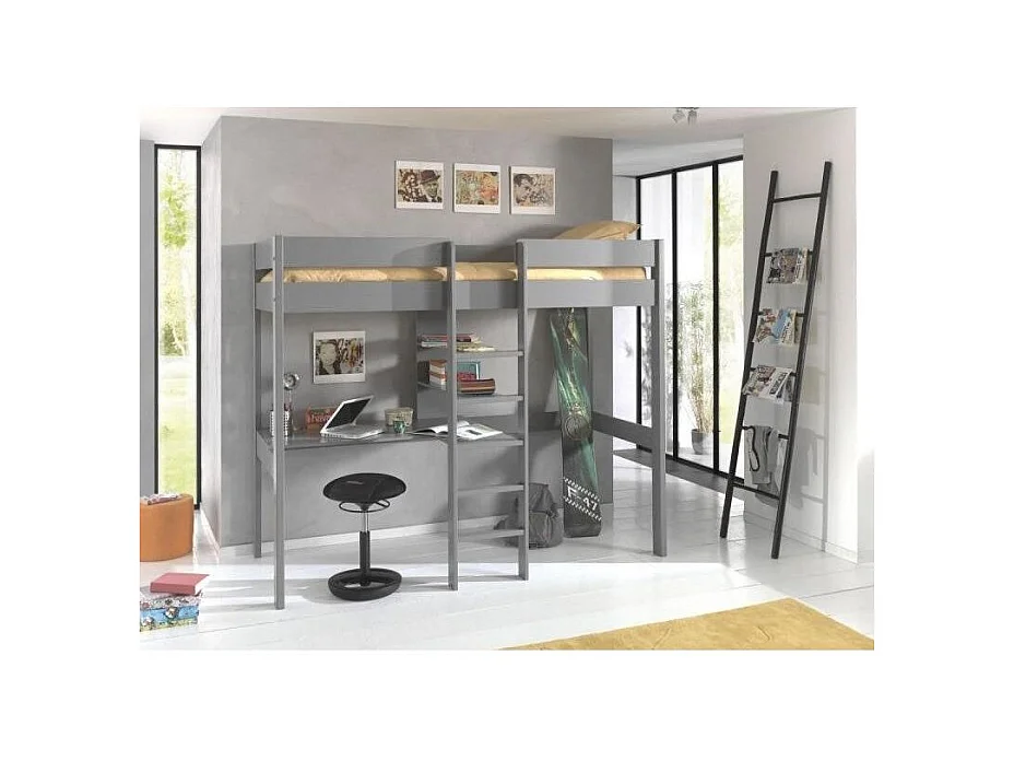 Lit Mezzanine & Bureau Enfant "Pino" 90x200cm Gris