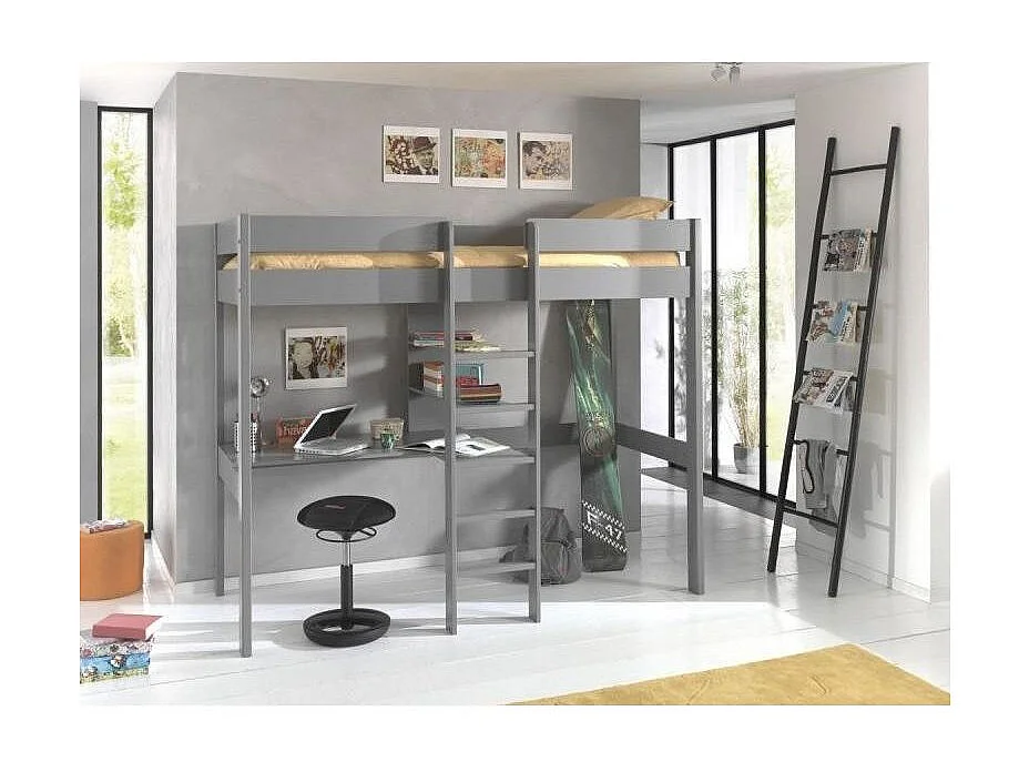 Lit Mezzanine & Bureau Enfant "Pino" 90x200cm Gris