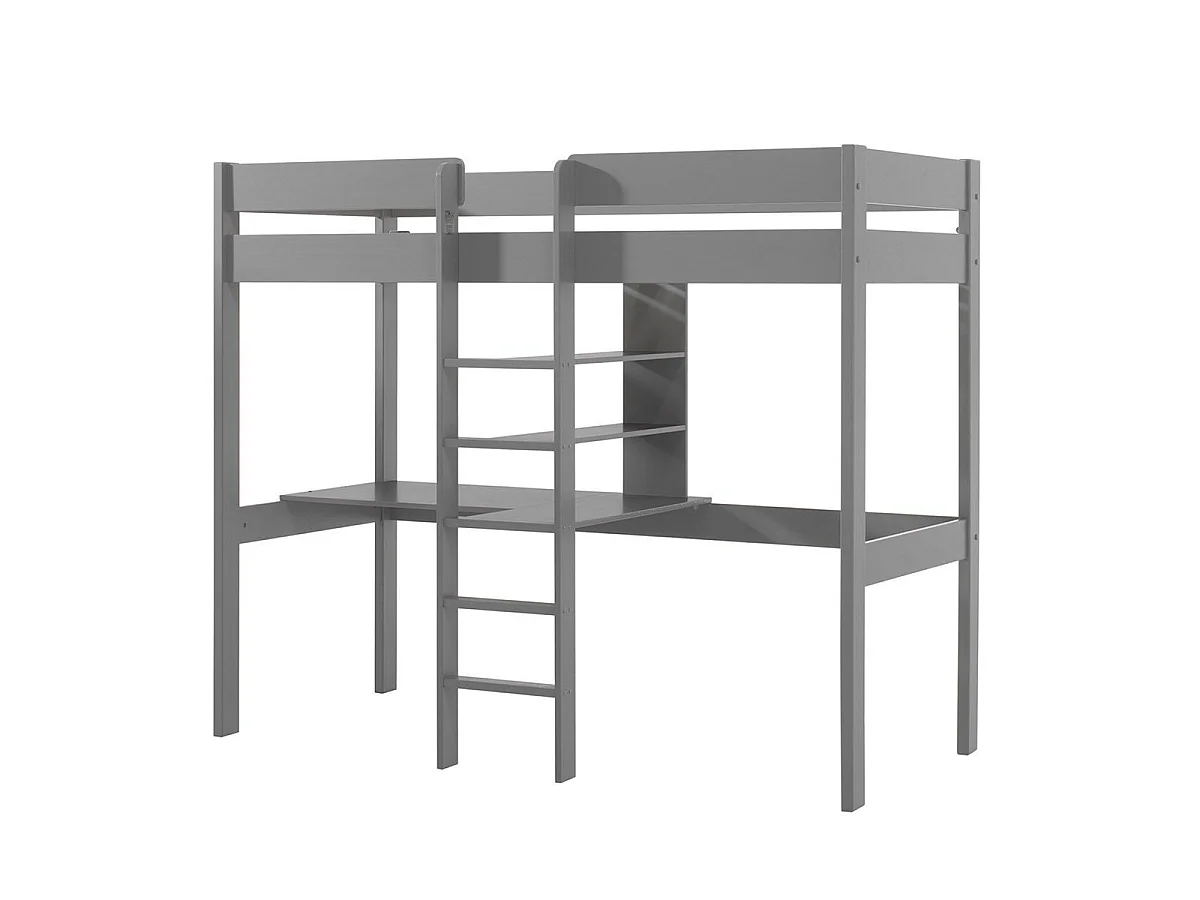 Letto a soppalco 90x200 con rete a doghe e scrivania Vipack Pino Grigio