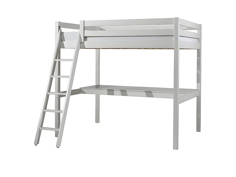 Cama altillo 140x200 cm con escritorio de pino macizo blanco Pino