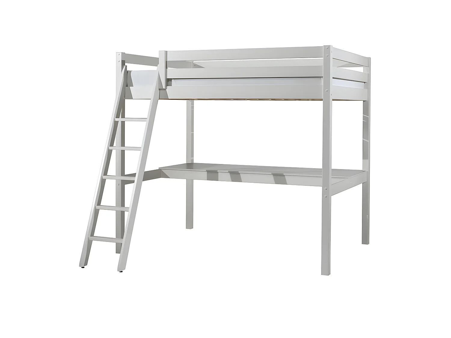 Vipack Pino Letto a soppalco 140x200, incluso il materasso e la scrivania - Bianco