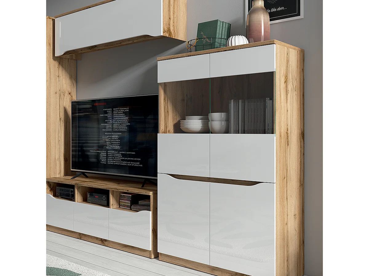 2-türige Vitrine June Weiß und Holz