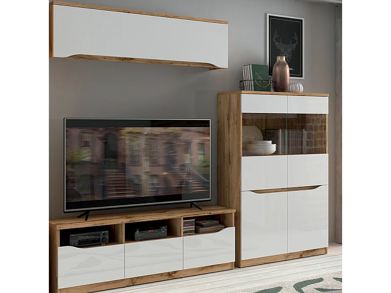 2-türige Vitrine June Weiß und Holz