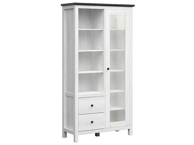 Vaisselier 1 porte 2 tiroirs avec LED Duck Blanc et Bois foncé