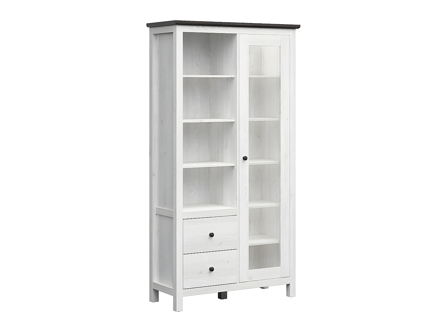 Geschirrschrank, 1 Tür, 2 Schubladen mit LED Duck Weiß und Dunkles Holz