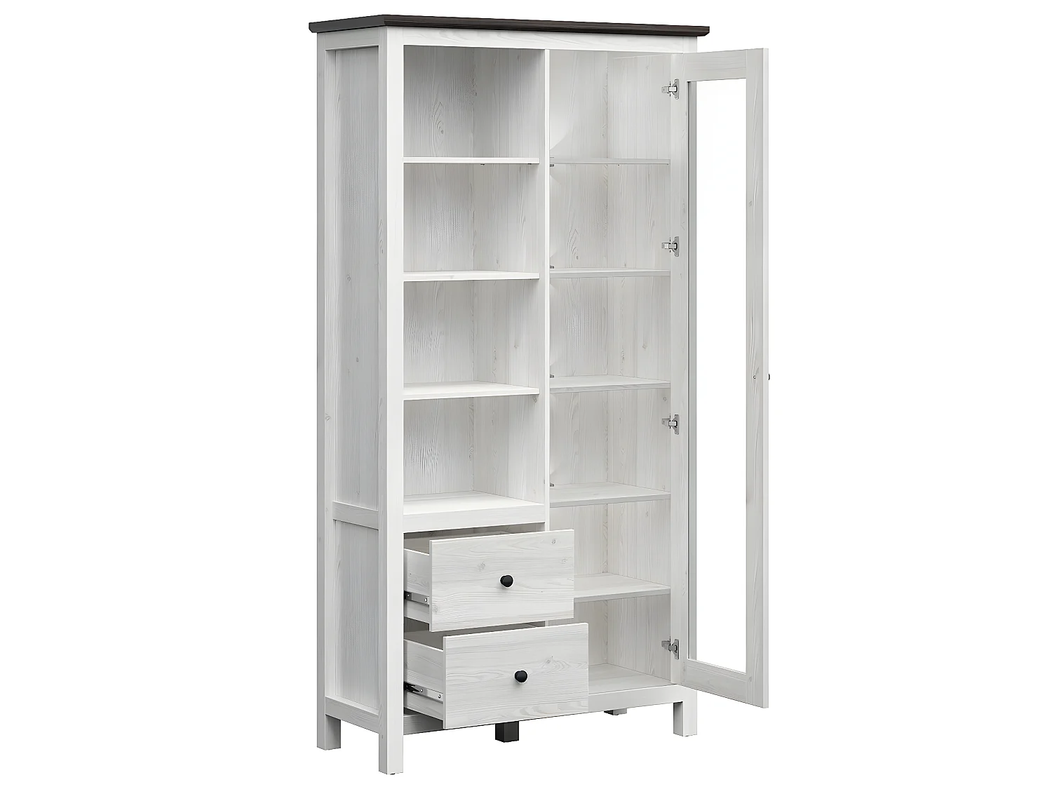 1-deurs servieskast met 2 laden met LED Duck Wit en Donker Hout