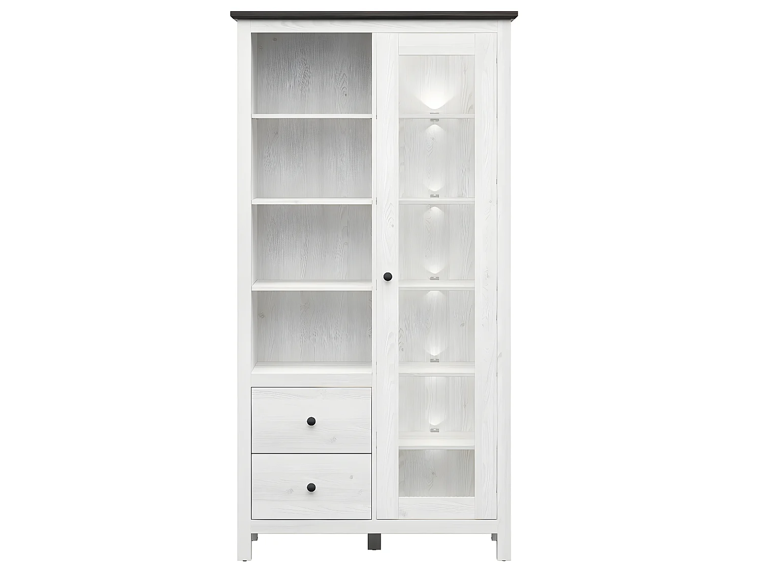 1-deurs servieskast met 2 laden met LED Duck Wit en Donker Hout