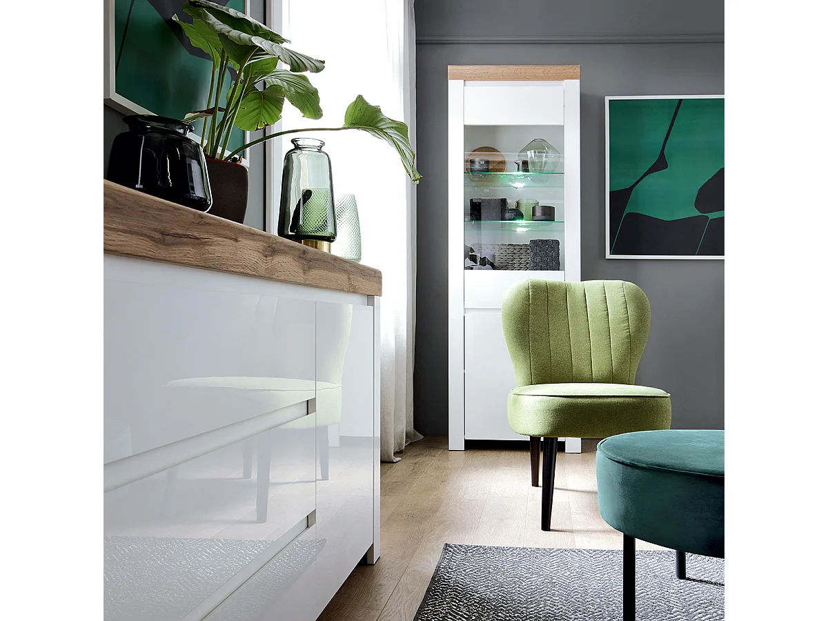 Vitrine 2 portes Hella Blanc et Bois