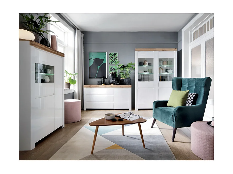 Vitrine 2 portes Hella Blanc et Bois