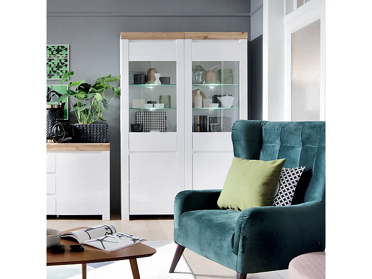 Vitrine 2 portes Hella Blanc et Bois