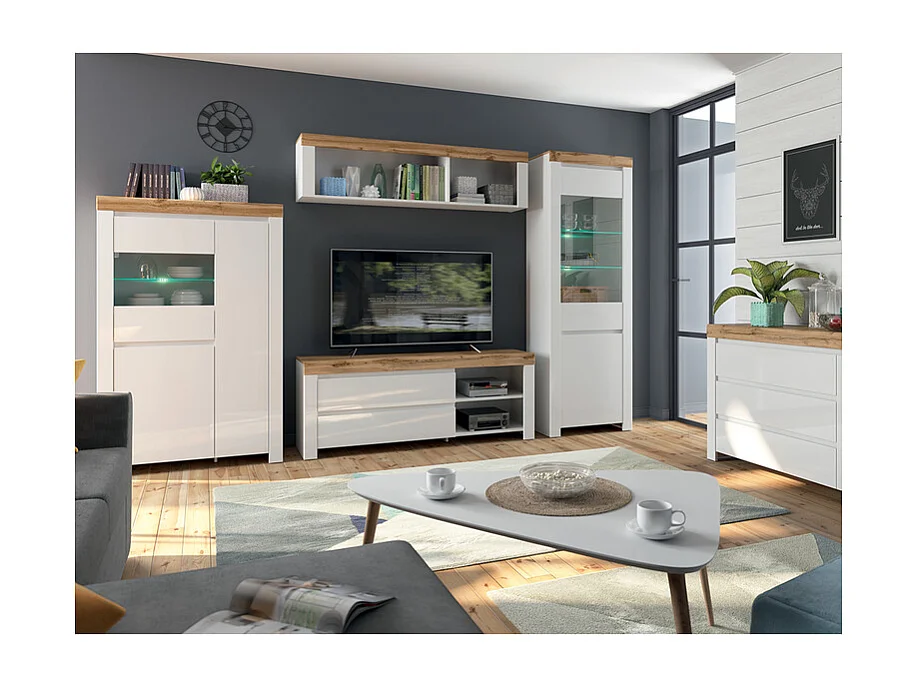 Vitrine 2 portes Hella Blanc et Bois